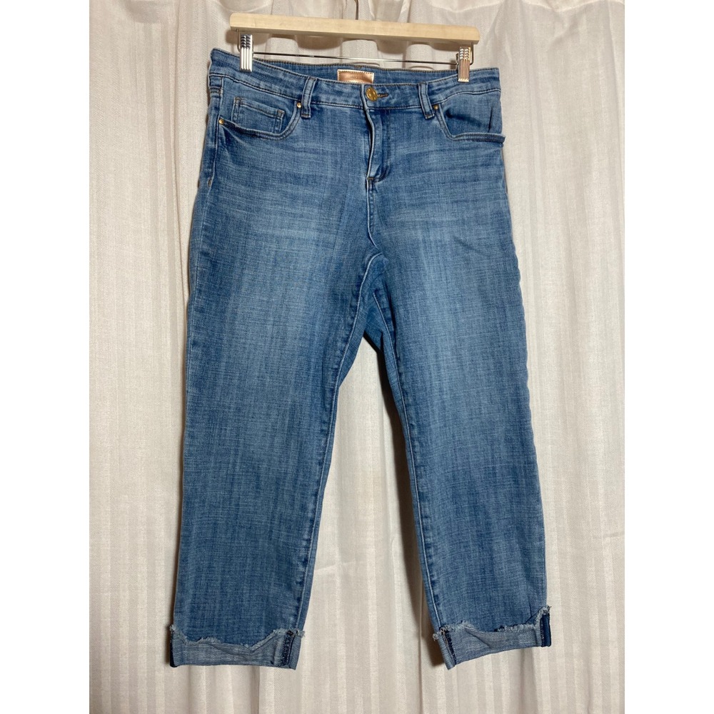 Kut from the Kloth Amy Crop Straight Leg Jeans Blue 12 Medium Wash Frayed *Read
